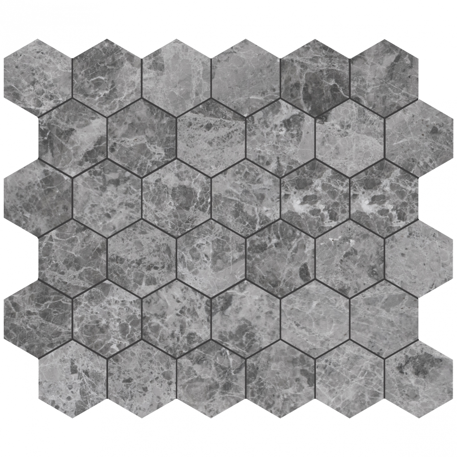 Silver Tundra Hexagon Marble Mosaic - Honed
