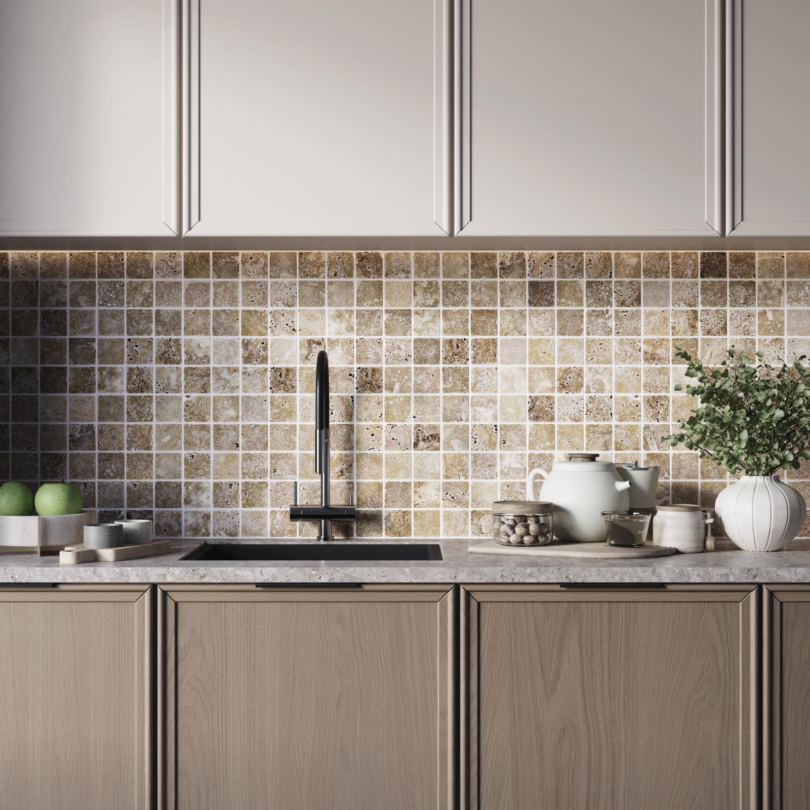 Noce Travertine Mosaic - Tumbled