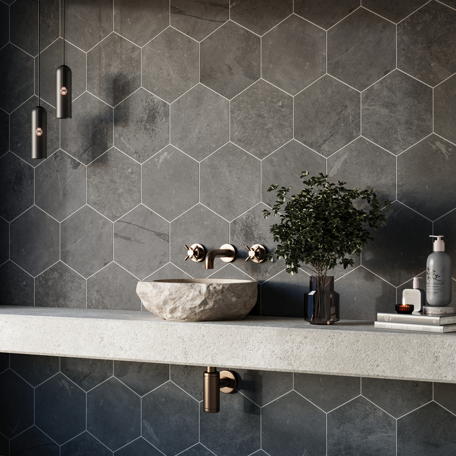 brazilian-black-slate-riven-hexagon