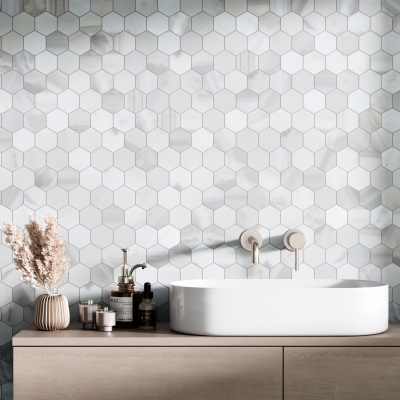 Calacatta Mix Hexagon Marble Mosaic - Honed