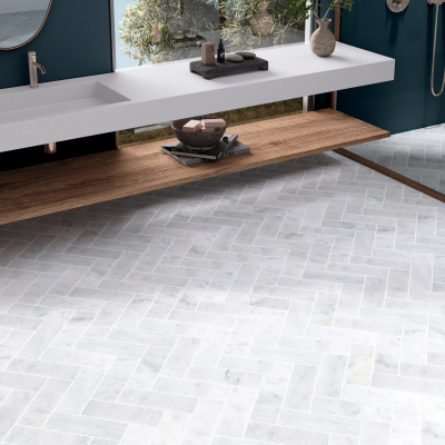 Cotton White Marble Herringbone - Tumbled