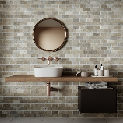Noce Brick Travertine Mosaic - Tumbled