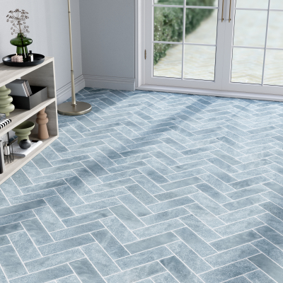 Pacific Blue Marble Herringbone - Tumbled