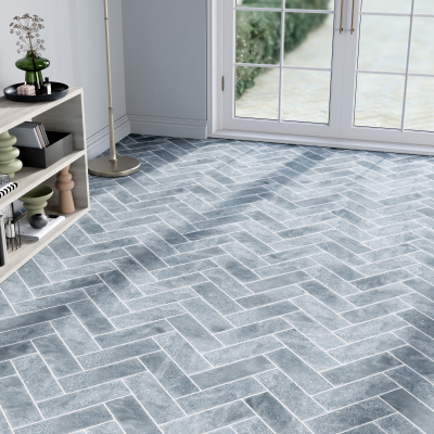 Pacific Blue Marble Herringbone - Tumbled